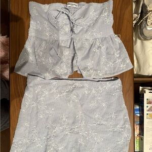 Princess Polly Light Blue Floral Embroidered Mini Skirt Set